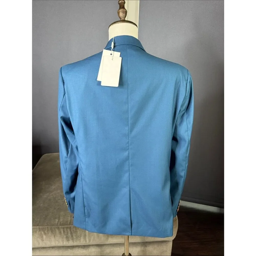Men's Blue Single Breasted Blazer Suit Jacket Notched Lapel One Button Size 42